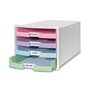 HAN Schubladenbox IMPULS  rosa, lila, blau, grün 1013-129D, DIN A4 mit 4 Schubladen, 1 St.