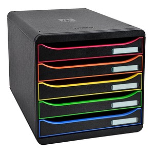 Exacompta Schubladenbox BIG-BOX PLUS schwarz mit bunten Farblinien DIN A4 mit 5 Schubladen