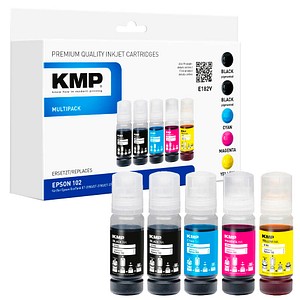 5 KMP E182V 2x schwarz, 1x cyan, 1x magenta, 1x gelb Tintenflaschen ersetzen EPSON 102/T03R14, 102/T03R24, 102/T03R34, 102/T03R44 5 KMP E182V 2x schwarz, 1x cyan, 1x magenta, 1x gelb Tintenflaschen ersetzen EPSON 102/T03R14, 102/T03R24, 102/T03R34, 102/T03R44