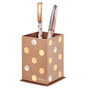 herlitz Stiftehalter Pure Glam braun mit metallic Punkten Karton 6,5 x 6,5 x 10,0 cm