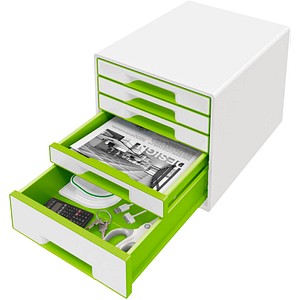 LEITZ Schubladenbox WOW Cube perlweiß/grün DIN A4 mit 5 Schubladen