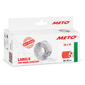 METO Preisetiketten leuchtrot permanent 26,0 x 16,0 mm, 6 Rollen