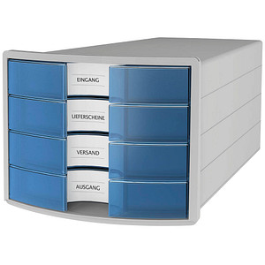 HAN Schubladenbox IMPULS blau-transparent DIN C4 mit 4 Schubladen
