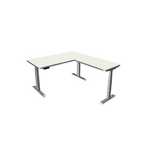 Kerkmann Move 3 Premium elektrisch höhenverstellbarer Schreibtisch weiß L-Form, T-Fuß-Gestell silber 160,0 x 180,0 cm