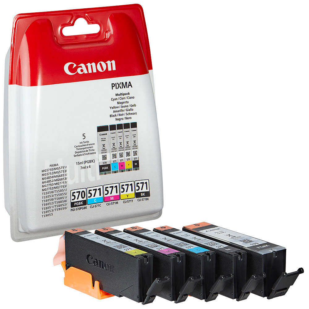 Canon + Druckerpatronen, 5er-Set magenta, CLI-571 PGI-570 cyan, ++ büroplus 2x schwarz, BK/C/M/Y PGBK gelb