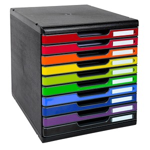Exacompta Schubladenbox Modulo  2x rot, orange, gelb, 2x grün, 2x blau, violett, schwarz 302798D, DIN A4 mit 10 Schubladen, 1 St.