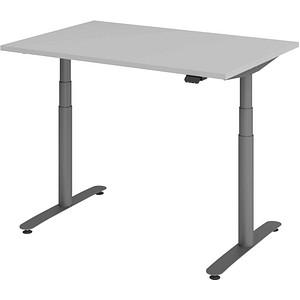 HAMMERBACHER VXDLR12 elektrisch höhenverstellbarer Schreibtisch lichtgrau rechteckig, T-Fuß-Gestell grau 120,0 x 80,0 cm