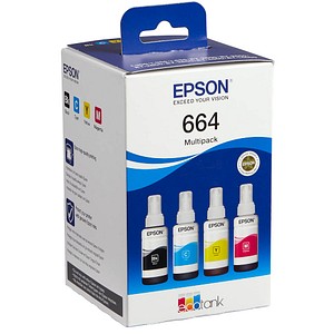 4 EPSON T6646 schwarz, cyan, magenta, gelb Tintenflaschen 4 EPSON T6646 schwarz, cyan, magenta, gelb Tintenflaschen