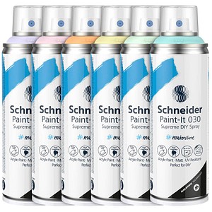 Schneider Paint-It 030 Supreme DIY Acrylspray Sprühfarbe farbsortiert, 6 St.