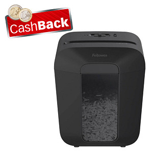 AKTION: Fellowes Powershred LX45 Aktenvernichter mit Partikelschnitt P-4, 4 x 37 mm, bis 8 Blatt, schwarz mit CashBack