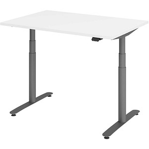 HAMMERBACHER VXDLR12 elektrisch höhenverstellbarer Schreibtisch weiß rechteckig, T-Fuß-Gestell grau 120,0 x 80,0 cm