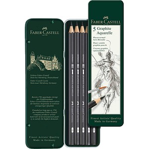 FABER-CASTELL Graphit Aquarelle Bleistifte HB, 2B, 4B, 6B, 8B schwarz, 5 St.