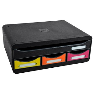 Exacompta Schubladenbox Toolbox  schwarz, gelb, orange, pink 319798D, DIN A4 quer mit 4 Schubladen, 1 St.