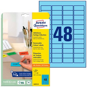 AVERY Zweckform Etiketten L6039-20 blau 45,7 x 21,2 mm, 20 Blatt
