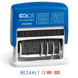 COLOP Datumstempel mit Text Mini-Info-Dater S120/WD selbstfärbend blau rot