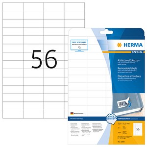 HERMA Etiketten 5080 weiß 52,5 x 21,2 mm, 25 Blatt