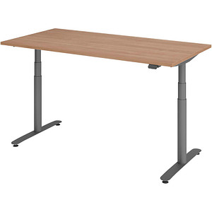 HAMMERBACHER VXDLR16 elektrisch höhenverstellbarer Schreibtisch nussbaum rechteckig, T-Fuß-Gestell grau 160,0 x 80,0 cm