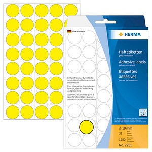 HERMA Klebepunkte 2251 gelb Ø 19,0 mm, 1.280 St.