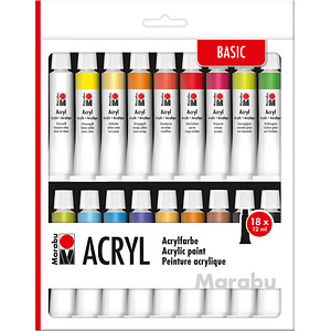 18 Marabu Basic Acrylfarben farbsortiert 18 x 12,0 ml