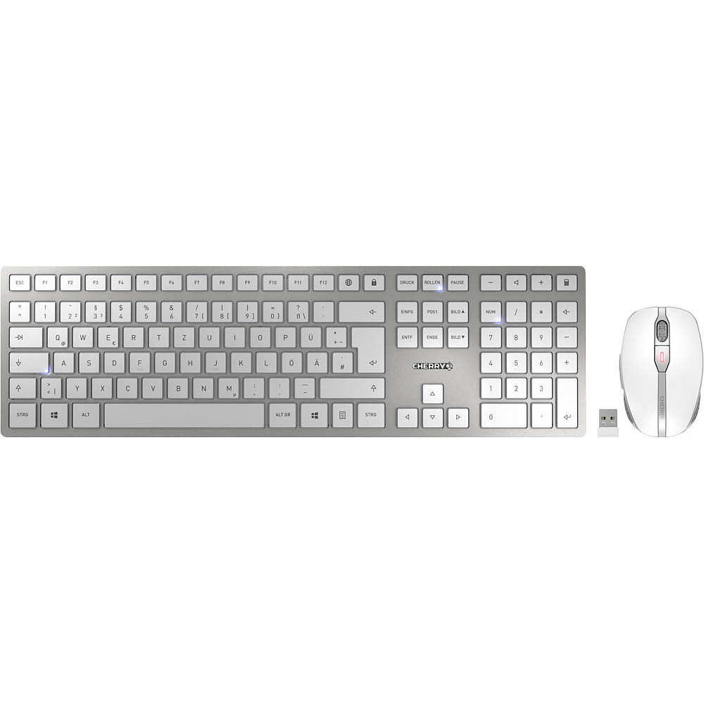 ++ büroplus 9100 SLIM Tastatur-Maus-Set CHERRY kabellos silber, DW weiß