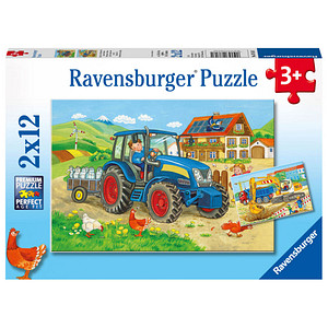 Ravensburger Baustelle und Bauernhof Puzzle, 2 x 12 Teile