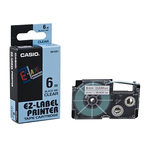 CASIO Schriftband XR-6X XR-6X1-W-DJ, 6 mm, schwarz auf transparent, 1 St.