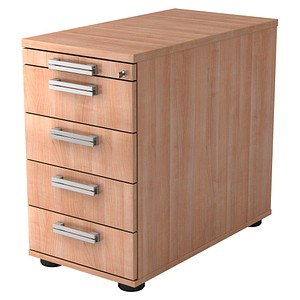HAMMERBACHER Akandia Standcontainer nussbaum 5 Auszüge Stahl-Relinggriff silber 42,8 x 80,0 x 72,0 - 76,0 cm