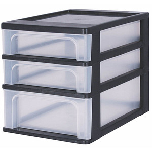 IRIS Ohyama Aufbewahrungsbox 2x 4,0 + 1x 7,0 l transparent, schwarz 26,0 x 35,5 x 29,5 cm