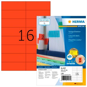 HERMA Etiketten 4257 rot 105,0 x 37,0 mm, 100 Blatt
