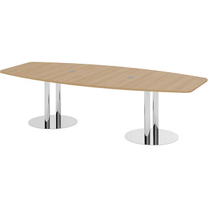 HAMMERBACHER Konferenztisch KT28S eiche Tonnenform, Rundrohr chrom, 280,0 x 85,0 - 130,0 x 74,0 cm