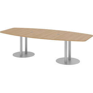 HAMMERBACHER Konferenztisch KT28S eiche Tonnenform, Rundrohr silber, 280,0 x 85,0 - 130,0 x 74,0 cm