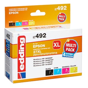 4 edding EDD-492 schwarz, cyan, magenta, gelb Tintenpatronen ersetzen EPSON 27XL / T2711XL/12XL/13XL/14XL 4 edding EDD-492 schwarz, cyan, magenta, gelb Tintenpatronen ersetzen EPSON 27XL / T2711XL/12XL/13XL/14XL