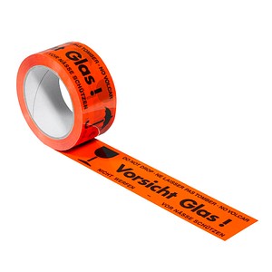 SUPRA Warnklebeband Vorsicht Glas! leuchtorange 50,0 mm x 66,0 m 1 Rolle