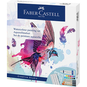FABER-CASTELL Aquarell Bastelfarben-Set farbsortiert 12 Tuben  5,0 ml Tuben, 4 Synthetik-Pinsel, 1 Schablone und 1 Mischpalette  ml, 1 Set