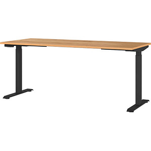 GERMANIA JET höhenverstellbarer Schreibtisch navarra-eiche rechteckig, T-Fuß-Gestell schwarz 180,0 x 80,0 cm