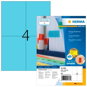 HERMA Etiketten 4398 blau 105,0 x 148,0 mm, 100 Blatt