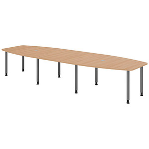 HAMMERBACHER Konferenztisch KT40C eiche Tonnenform, Rundrohr grau, 400,0 x 85,0/130,0 x 72,0 - 74,0 cm