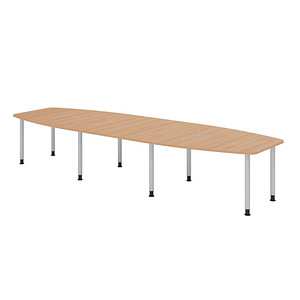 HAMMERBACHER Konferenztisch KT40C eiche Tonnenform, Rundrohr silber, 400,0 x 85,0 - 130,0 x 72,0 - 74,0 cm