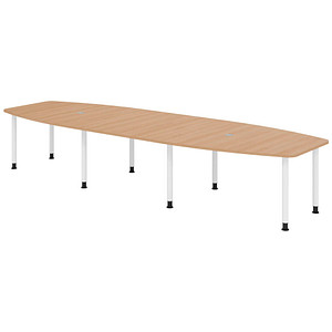 HAMMERBACHER Konferenztisch KT40C eiche Tonnenform, Rundrohr weiß, 400,0 x 85,0/130,0 x 72,0 - 74,0 cm