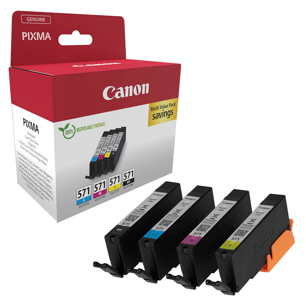 Canon CLI-571 BK/C/M/Y schwarz, cyan, 4er-Set Druckerpatronen, gelb ++ büroplus magenta