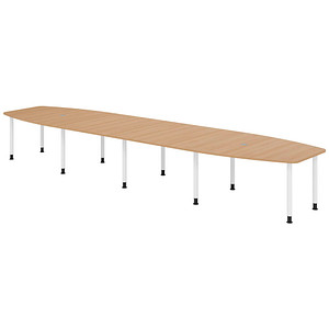 HAMMERBACHER Konferenztisch KT52C eiche Tonnenform, Rundrohr weiß, 520,0 x 85,0/130,0 x 72,0 - 74,0 cm