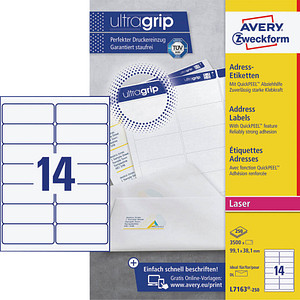 AVERY Zweckform Etiketten weiß 99,1 x 38,1 mm, 250 Blatt