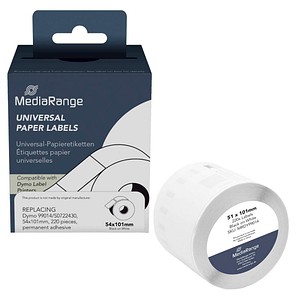 MediaRange Etikettenrolle für Etikettendrucker ersetzt DYMO 99014/S0722430 weiß, 54,0 x 101,0 mm, 1 x 220 Etiketten