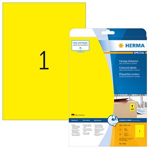 HERMA Etiketten 4421 gelb 210,0 x 297,0 mm, 20 Blatt