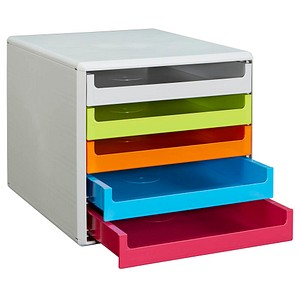 AKTION: M&M Schubladenbox grau, grün, orange, blau, rot DIN A4 mit 5 Schubladen