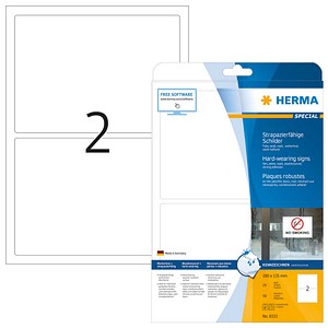 HERMA wetterfeste Folienetiketten 8333 weiß 190,0 x 135,0 mm, 25 Blatt