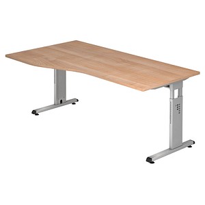 HAMMERBACHER OS 18 höhenverstellbarer Schreibtisch nussbaum Trapezform, C-Fuß-Gestell silber 180,0 x 80,0/100,0 cm