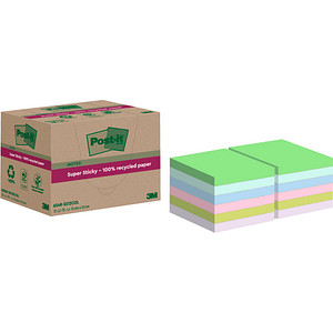 Post-it® Super Sticky Recycling Notes Haftnotizen extrastark farbsortiert 12 Blöcke