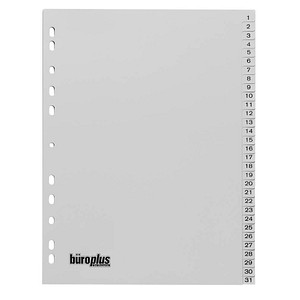 büroplus Ordnerregister DIN A4 Vollformat 1-31 grau 31-teilig, 1 Satz