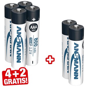 4 + 2 GRATIS: ANSMANN Akkus maxE Ni-MH Micro AAA 800 mAh, 4 St. + GRATIS 2 St.